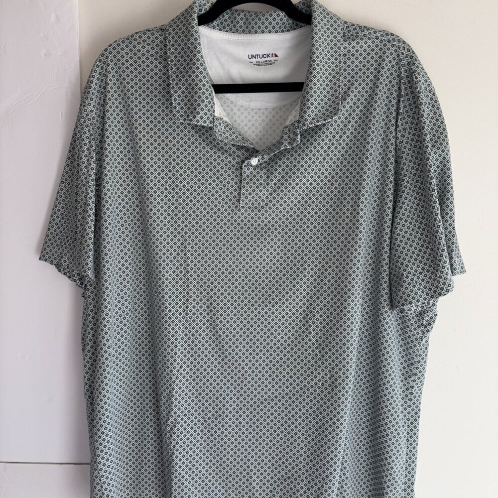 UNTUCKit XXL Short Sleeve Green Print Polo 100% Cotton